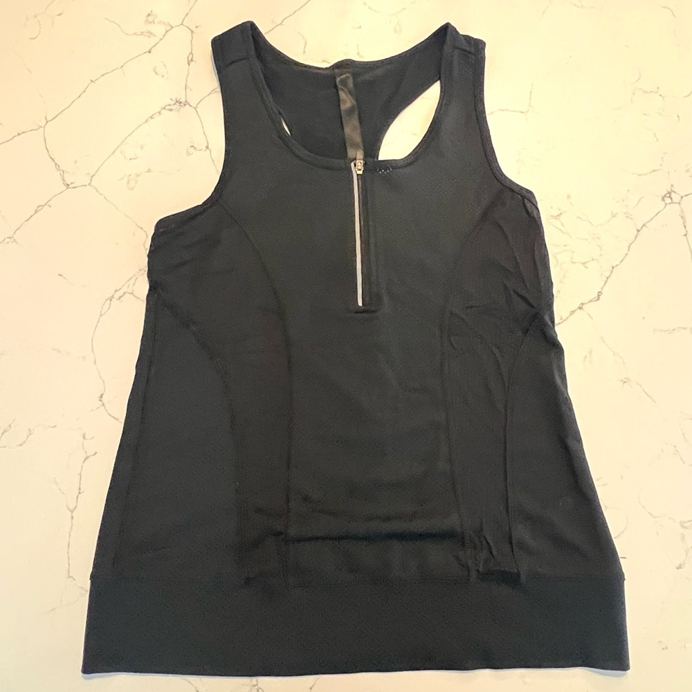Black Mesh Zip Up Workout Tank Top